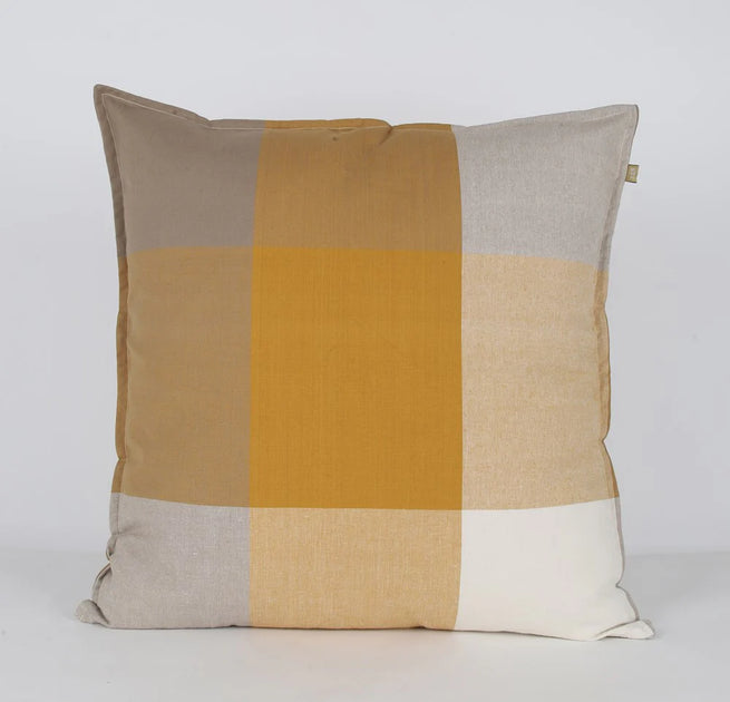 Giant Check Cushion Mustard w Feather Inner The Interiors Barn