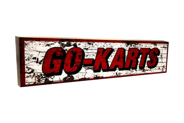 Go Cards Sign Go Karts Aged Wooden Sign 50cm x 12cm – The Interiors Barn