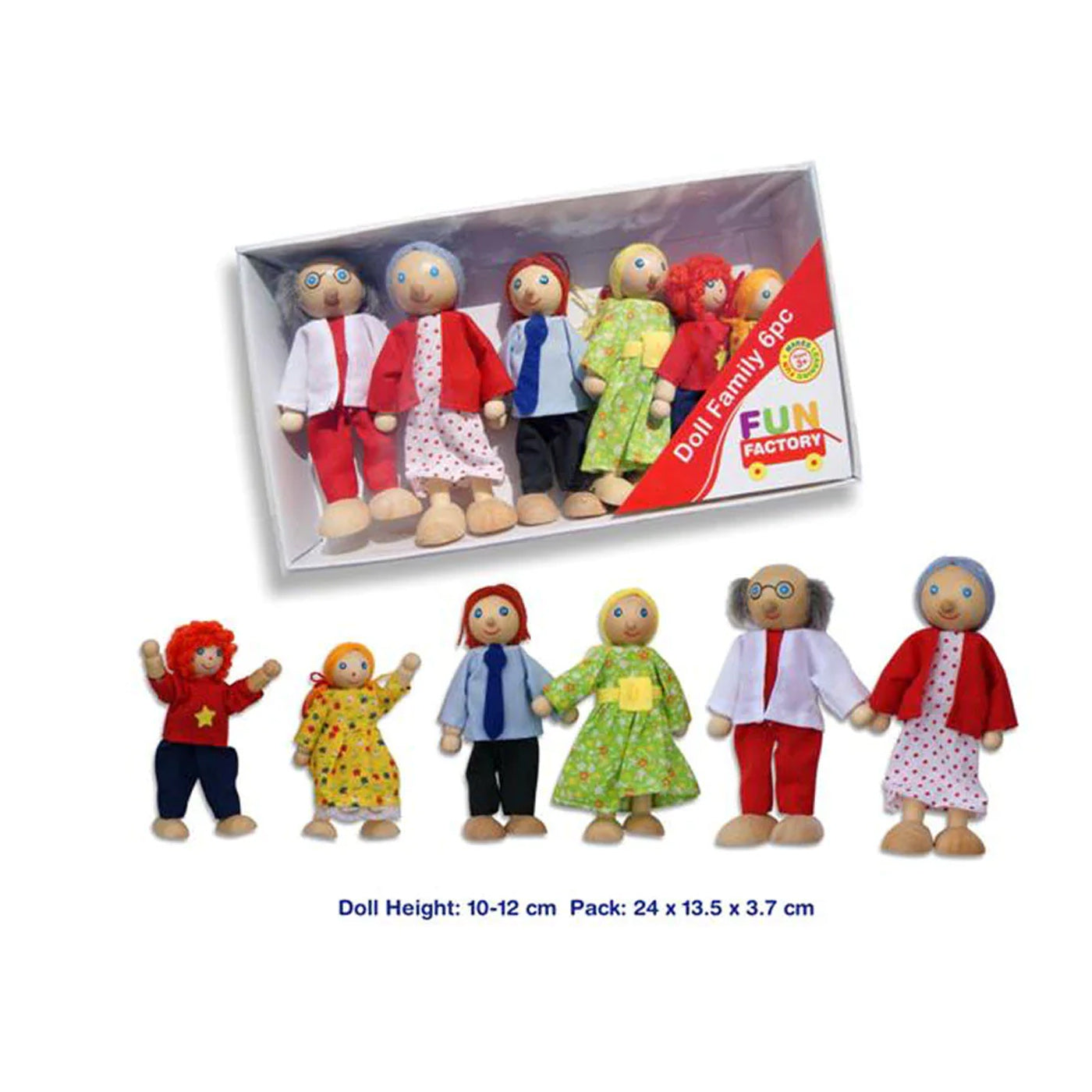 Small Foot Wooden Bendable Doll Family – 6 Flexible Dolls For Dollhouse, Ages 3+, Mum Dad Grandma Grandpa Kids